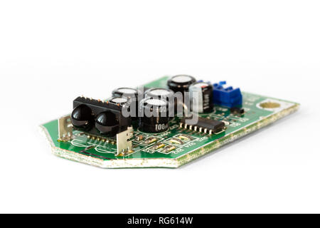 PCB with dual IR sensor, on a white background, closeup Stock Photo