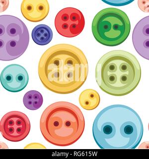 Seamless pattern. Bright plastic sewing buttons. Background for textile. Flat vector illustration on white background. Stock Vector