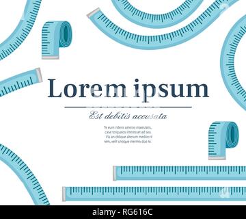 Blue sewing measure tape. Concept for sewing. Flat vector illustration on white background. Place for logo and text. Greeting card template. Stock Vector