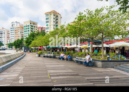 The waterfront market and cafe lined promenade of Stanley, Hong Kong Stock Photo