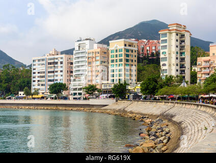 Views over Stanley Bay and waterfront promenade of Stanley, Hong Kong Stock Photo