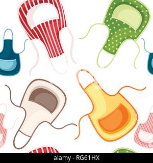 Seamless pattern. Set of colored kitchen apron. Cartoon flat style illustration on white background. Stock Vector