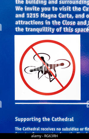 Flying of drones prohibited sign at Salisbury Cathedral UK Stock Photo