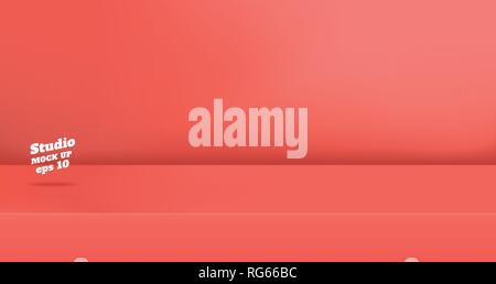 Vector,Empty vivid coral pink color studio table room background ,product display with copy space for display of content design.Banner for advertise p Stock Vector