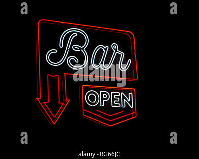 Bar open neon light sign Stock Photo