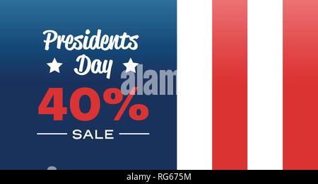 happy presidents day holiday big sale concept american flag colors template with text 40 percent special offer discount flat horizontal Stock Vector