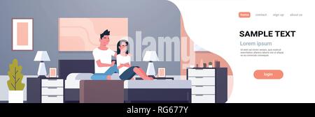 upset disappointed girlfriend feels offended couple sitting in bed worried bad relationship problem concept modern bedroom interior flat horizontal Stock Vector