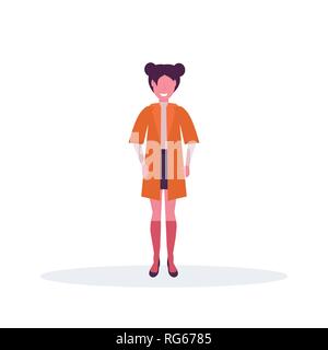 brunette businesswoman wearing fashion trendy clothes woman standing pose female cartoon character full length flat isolated Stock Vector