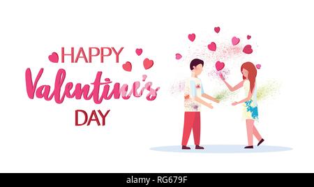 lovers couple throwing colorful powder holi festival happy valentines day concept man woman having fun greeting card characters full length flat Stock Vector