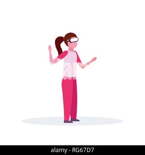 woman wearing vr glasses girl in virtual reality googles digital technology vision concept female cartoon character full length flat isolated Stock Vector