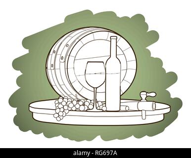 Wine still life. Hand drawn vector illustration. Stock Vector