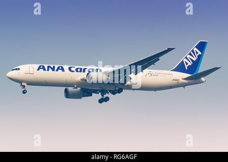 ANA Cargo Boeing 767-300F (JA605F) freighter landing approach at