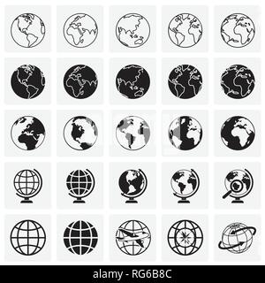 Globe icons on squares background for graphic and web design, Modern simple vector sign. Internet concept. Trendy symbol for website design web button or mobile app. Stock Vector