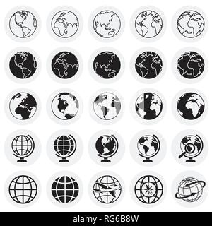 Globe icons on circles background for graphic and web design, Modern simple vector sign. Internet concept. Trendy symbol for website design web button or mobile app. Stock Vector