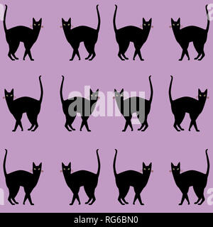 cute black cat repeating pattern Stock Photo