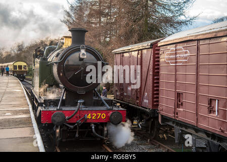 GWR tank engine on the East Lancashire railway. Rawtenstall station. Stock Photo