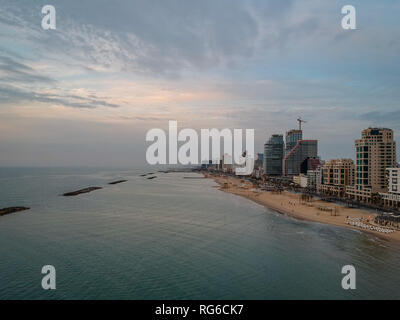 Tel Aviv beachfront at sunset Stock Photo