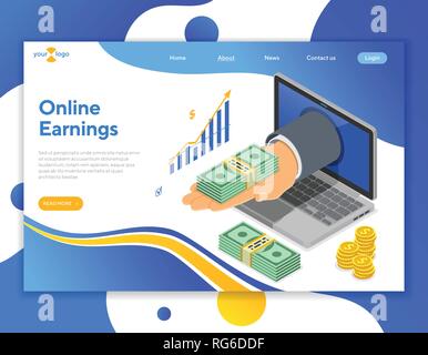 Internet Online Earnings Isometric Concept Stock Vector