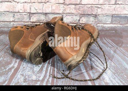 New branded hiking boots. Stock Photo