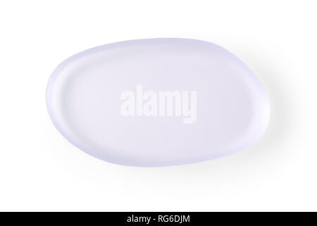 Blue transparent round stone, glass or plastic piece. Isolated on white, clipping path included Stock Photo