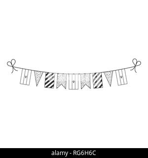 Decorations bunting flags for Barbados national day holiday in black outline flat design. Independence day or National day holiday concept. Stock Vector