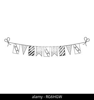 Decorations bunting flags for Saint Kitts and Nevis national day holiday in black outline flat design. Independence day or National day holiday concep Stock Vector