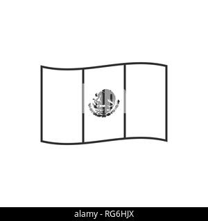 Mexico flag - thin black vector outline wireframe isolated on white ...