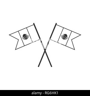 Mexico flag - thin black vector outline wireframe isolated on white ...