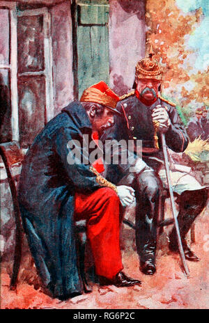 Otto von Bismarck and Napoleon III - The fallen emperor and triumphant statesman talked together Stock Photo