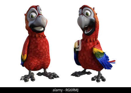 Cute cartoon parrot isolated on white, 3d render. Stock Photo
