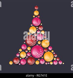 Bright abstract fir tree from Christmas balls. Vector greeting card design Stock Vector