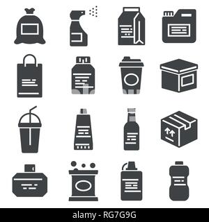 Packaging, icons set. For packaging products and materials, vector illustration. Jars, bottles and containers Stock Vector