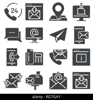 Contact us gray icons for web and mobile app. Vector illustrations Stock Vector