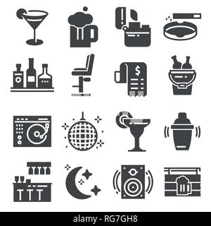 Bar gray icons set. Cocktail, Drink, Dj and more Stock Vector
