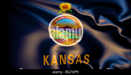 Kansas flag in the wind. 3d illustration. Topeka Stock Photo