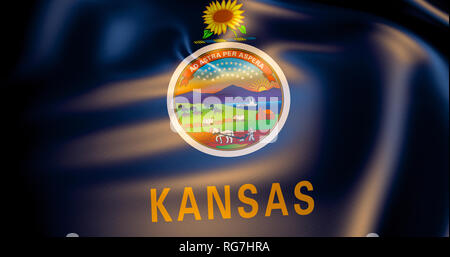 Kansas flag in the wind. 3d illustration. Topeka Stock Photo