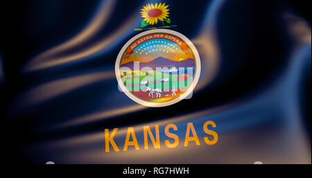 Kansas flag in the wind. 3d illustration. Topeka Stock Photo