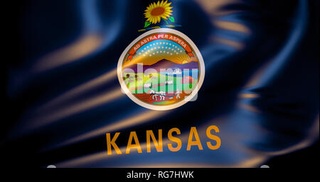 Kansas flag in the wind. 3d illustration. Topeka Stock Photo