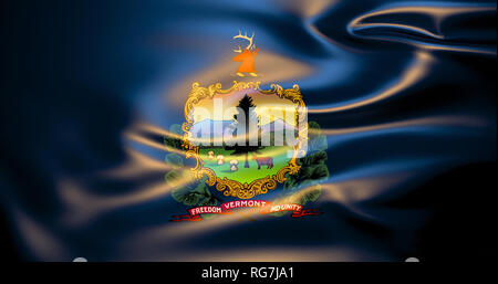 Vermont flag in the wind. 3d illustration. Montpelier Stock Photo