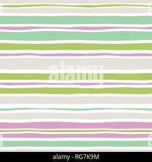 Colorful Hand Drawn Wavy Uneven Horizontal Stripes On White Backrgound Vector Seamless Pattern. Classic Abstract Geo Texture. Modern Whimsical Print p Stock Vector