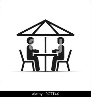 Simple drawing, two people sitting at a table under an umbrella Stock Vector