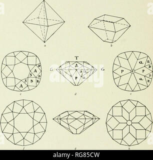 . Bulletin - United States National Museum. Science. 142 BULLETIN" 118, UNITED STATES NATIONAL MUSEUM. removing one-eighteenth of the thickness of the stone (a and b, in text fig. 16). The triangular facets touching the table (s in c, fig. 16) are called star facets; those touching the girdle fall into two groups, skill facets (E in c) and skew facets (D in c). The corner facets touch- ing the table and girdle on the crown (B in c), and the culet and girdle on the pavilion (Q in d) are called quoins. The facets between the quoins, and touching the table and girdle when on the crown, and t Stock Photo
