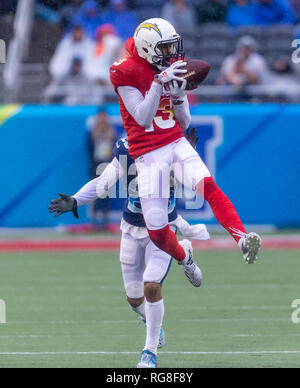 Orlando, Florida, USA. 27th Jan, 2019. AFC wide receiver Keenan Allen (13), of the Los Angeles Chargers, makes a catch during the NFL Pro Bowl football game between the AFC and the NFC at Camping World Stadium in Orlando, Florida. Del Mecum/CSM/Alamy Live News Stock Photo