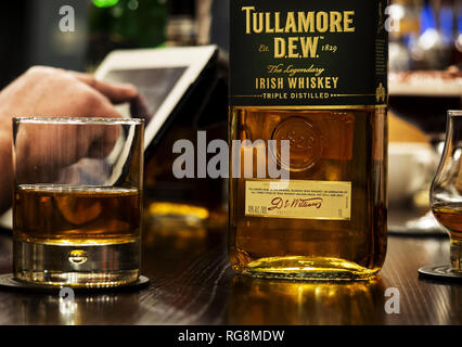 Kiev, Ukraine. 28th Jan, 2019. Tullamore Dew Original Irish whisky seen at the Rooster Grill Bar counter in Kiev. Credit: Igor Golovniov/SOPA Images/ZUMA Wire/Alamy Live News Stock Photo