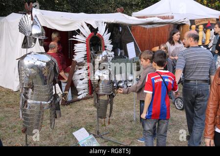 BYTOM, POLAND - SEPTEMBER 12, 2015: People visit 2nd Bytom Medieval Fair in Poland. The event is part of celebration for city's 760th anniversary. Stock Photo