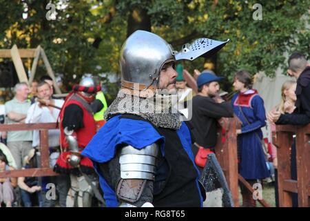 BYTOM, POLAND - SEPTEMBER 12, 2015: Knight takes part in 2nd Bytom Medieval Fair in Poland. The event is part of celebration for city's 760th annivers Stock Photo