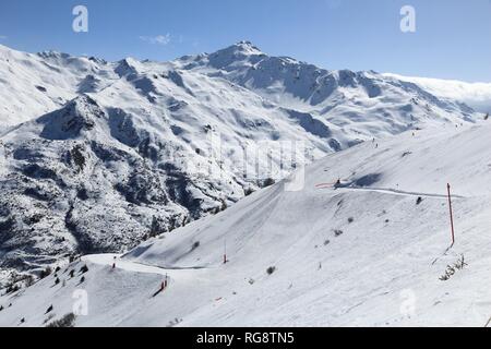 French Alps winter snow - Valloire ski resort in Europe. Stock Photo