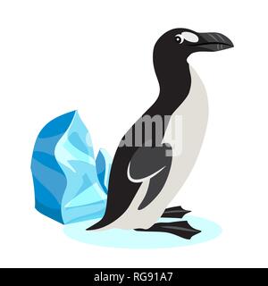 Cute great auk icon, black polar bird isolated on white background, extinct species, vector illustration. Stock Vector