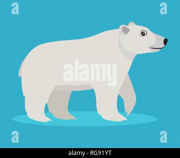 Cute big polar white bear icon, isolated on blue background, big furry beast, vector illustration in flat style. Stock Vector