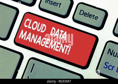 Word writing text Cloud Data Management. Business concept for A technique to analysisage data across cloud platforms Keyboard key Intention to create  Stock Photo